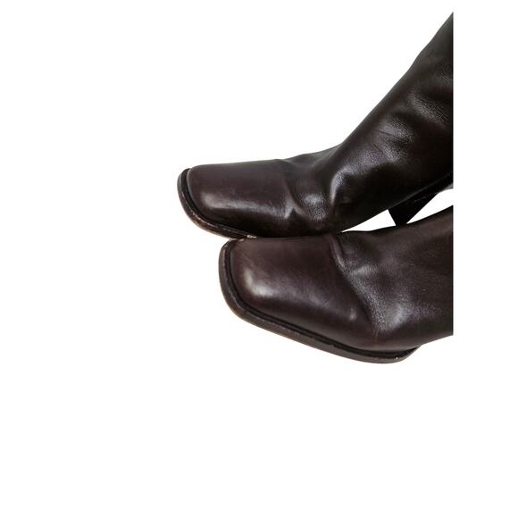 Y2K Sergio Rossi 39.5 Brown Leather Square Toe Chunky Boot Minimalist Whimsygoth - Picture 8 of 9